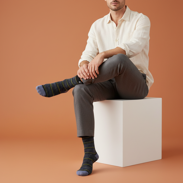 Roto | bambus strømper med fine striber & knap