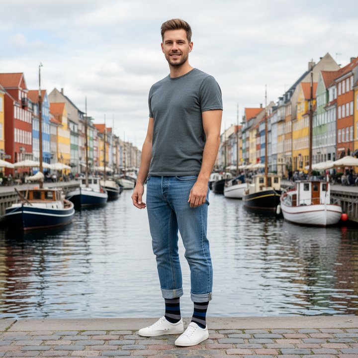 Sada | herre bambus strømper med brede striber & knap