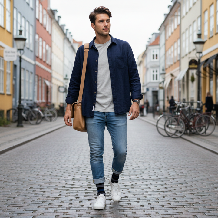 Sada | herre bambus strømper med brede striber & knap