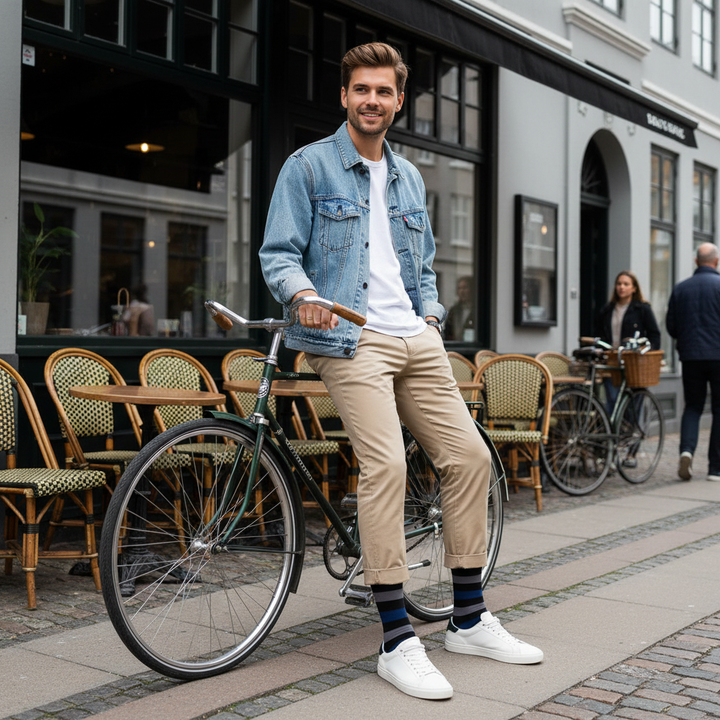 Sada | herre bambus strømper med brede striber & knap
