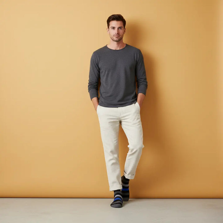 Slany | bambusstrømper med striber & knap SockiSocki