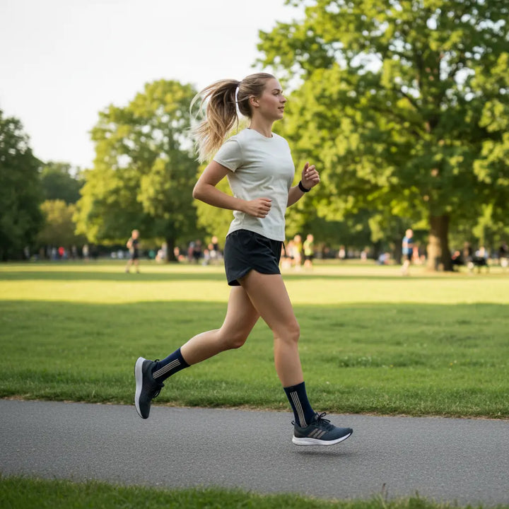 Sporty Spice strømper båret ved løb i Fælledparken – SockiSocki