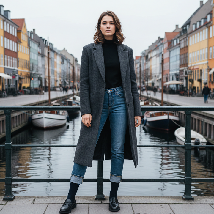 Navy Bomuldsstrømper | Sort Knap | 36-41