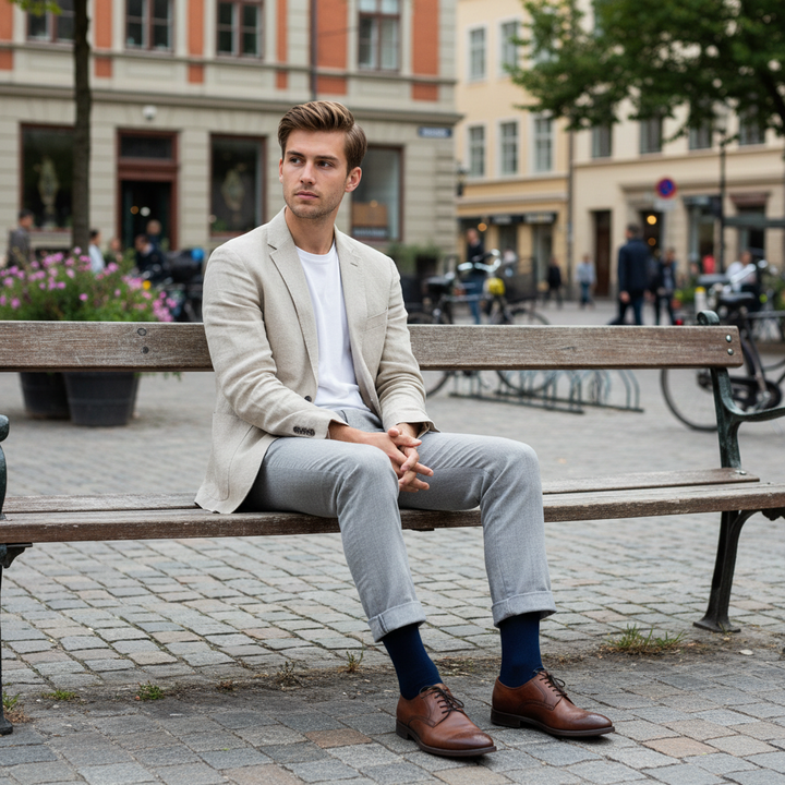 Navy Bomuldstrømpe | Sort Knap | 41-47