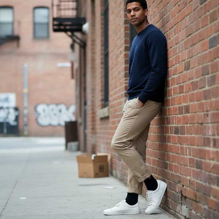 Sorte bambusstrømper til herre med diskret knap og stilrent look fra SockiSocki