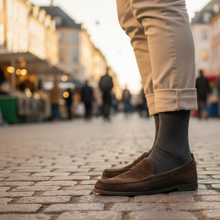 Koksgrå bambusstrømpe | Blød & åndbar sok med knap