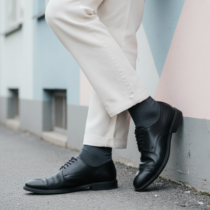 Koksgrå bambusstrømpe | Blød & åndbar sok med knap