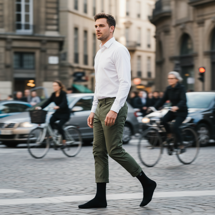 10 Boks Sorte Bomuldsstrømper | Sort knap | Str. 41-46