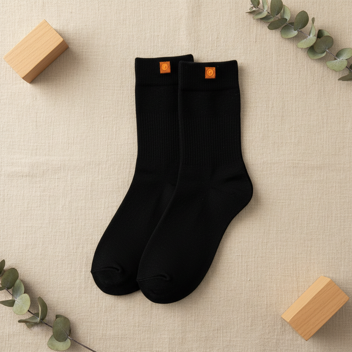 Sorte Bambusstrømper | Orange knap | Str. 41 - 47