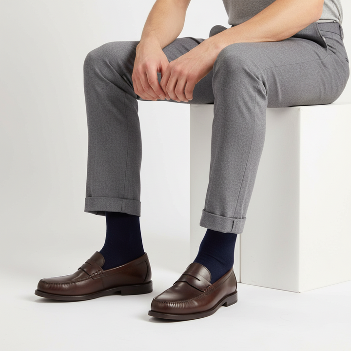 Navy Bomuldstrømpe | Sort Knap | 41-47