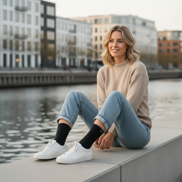 Sorte Bambusstrømper | Sort knap | 36-41