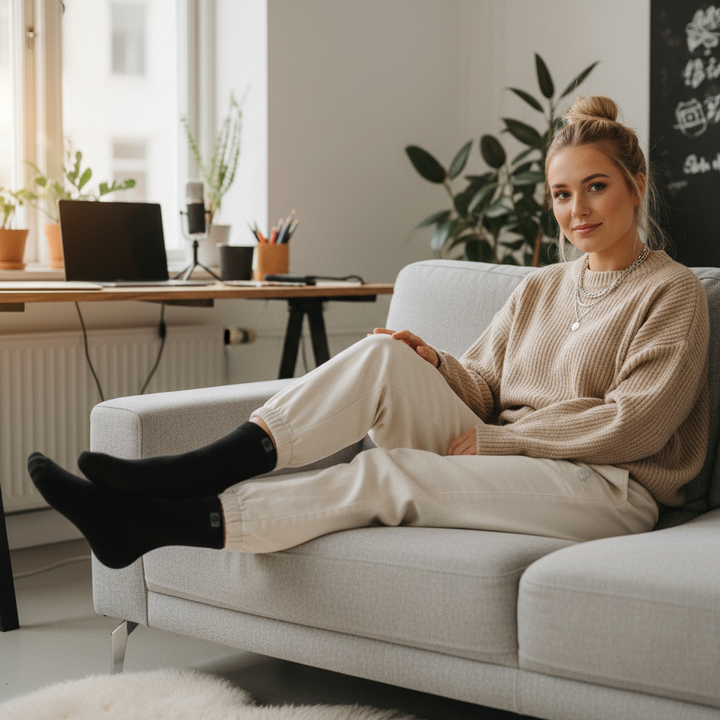 Sorte Bambusstrømper | Sort knap | 36-41