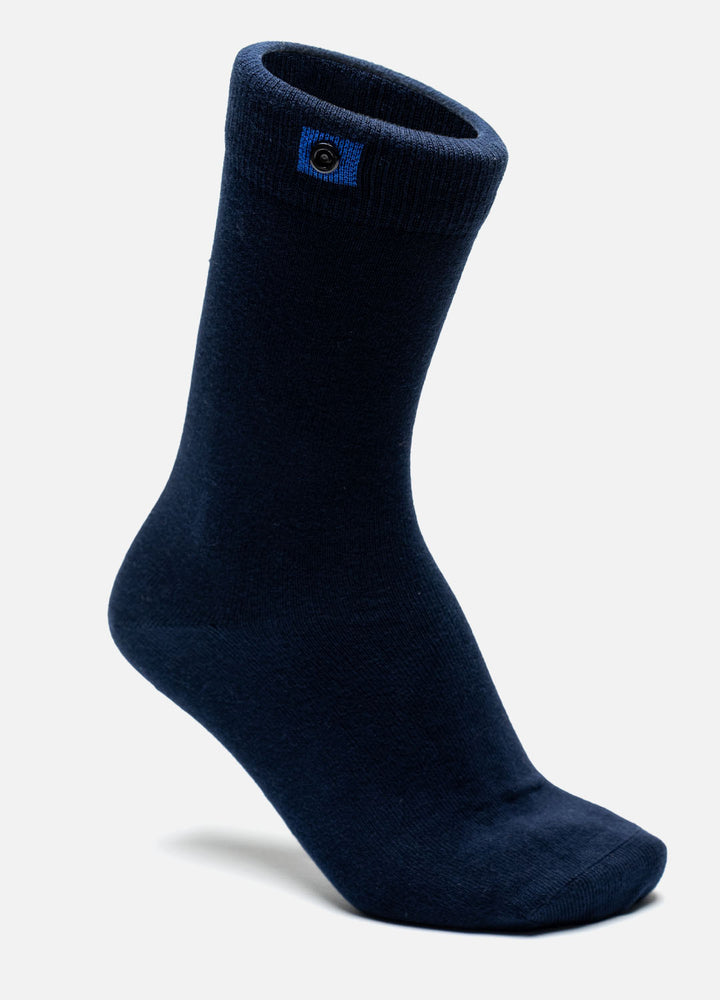 Navy Bomuldstrømpe | Sort Knap | 41-47