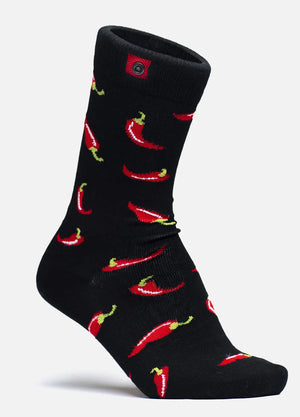 Sorte strømper med chili motiver 