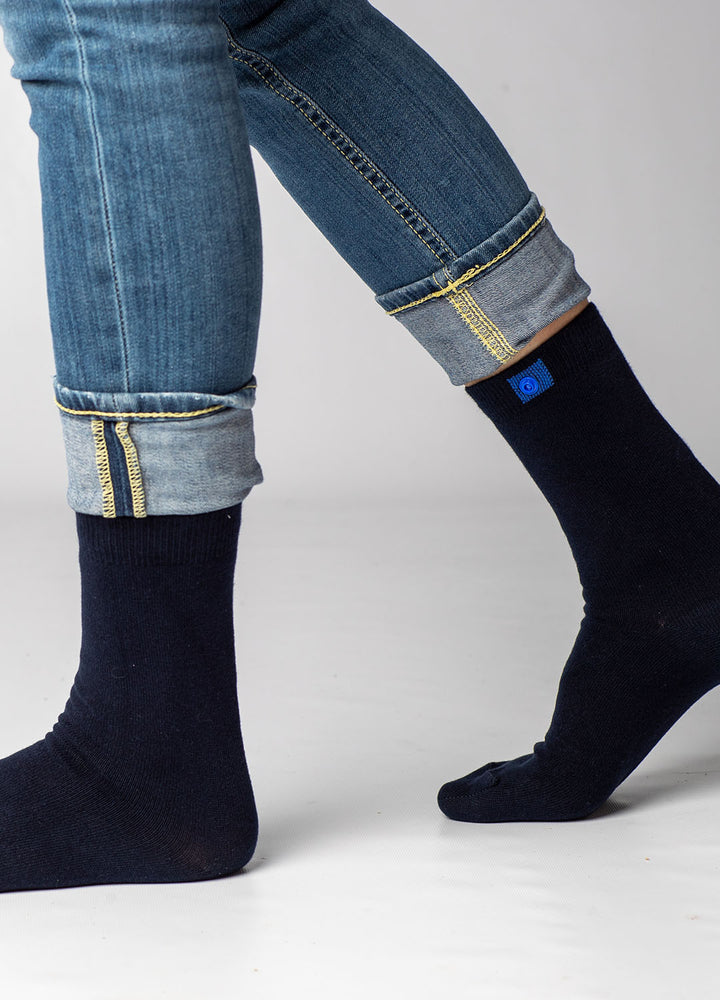 Navy Bomuldsstrømper | Blå Knap | 36-41