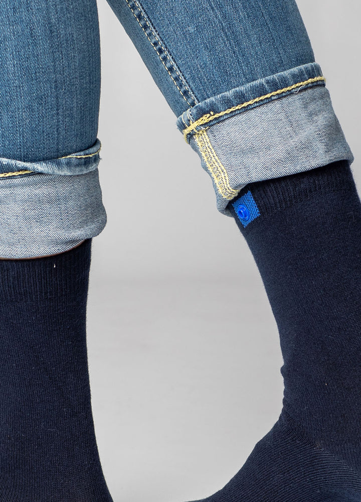 Navy Bomuldsstrømper | Blå Knap | 36-41