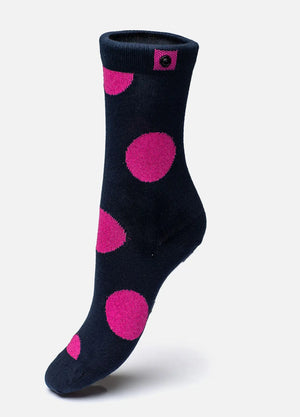 Navy strømper med pink prikker 