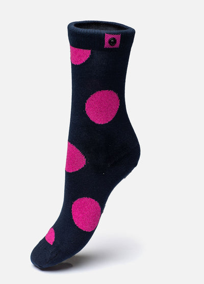 Navy strømper med pink prikker 