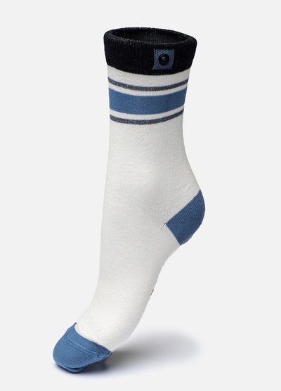 Hvide strømpe med blå striber 