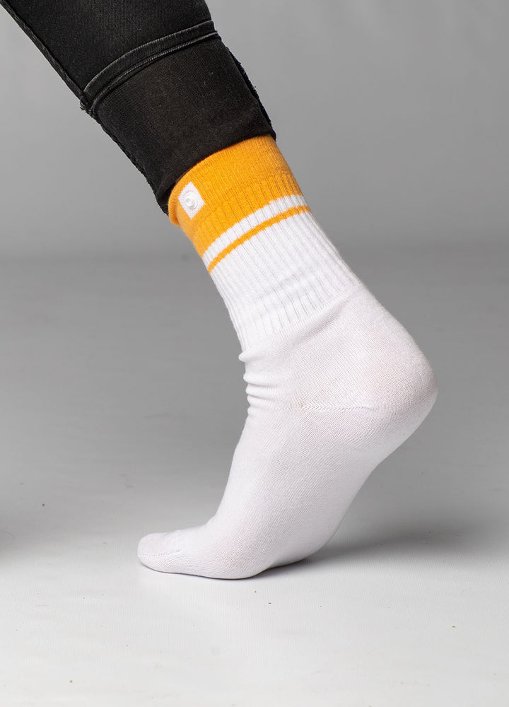 Hvide sportsstrømper med orange rib 