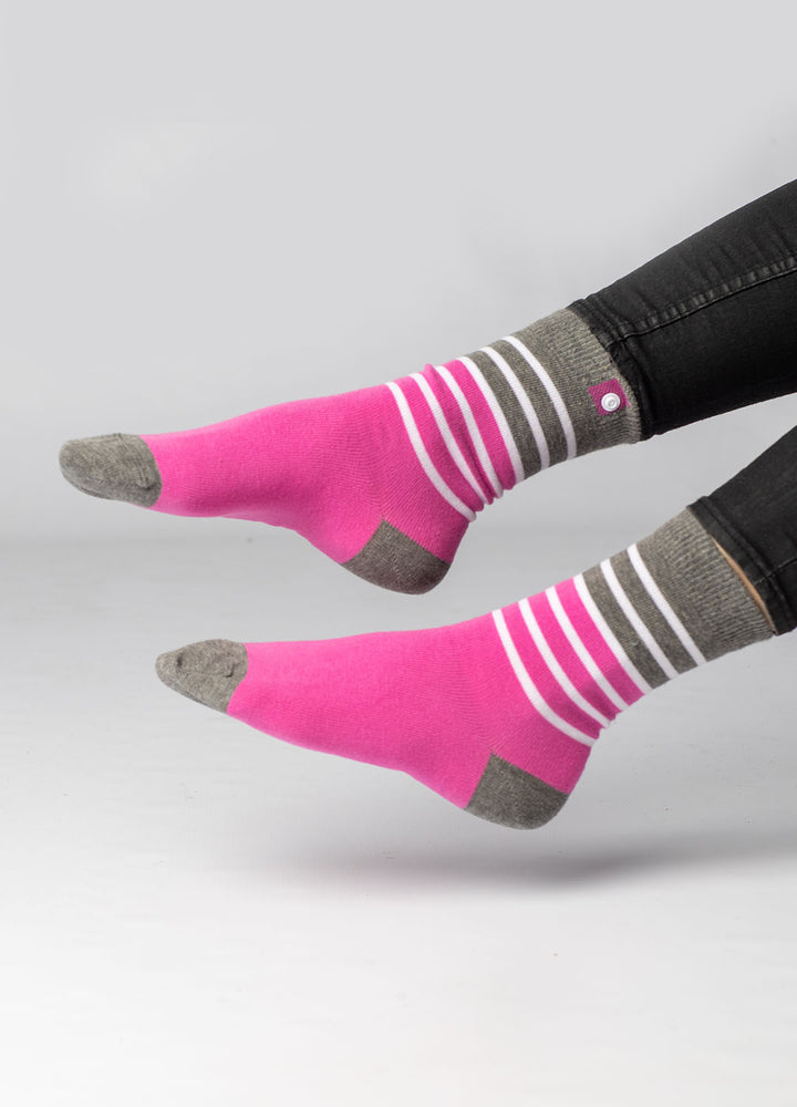 Pink kvinde strømper med går striber 4