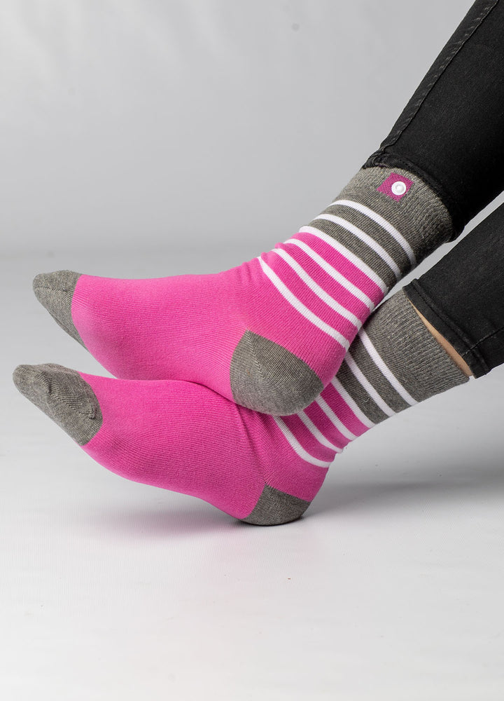 Pink kvinde strømper med går striber 5